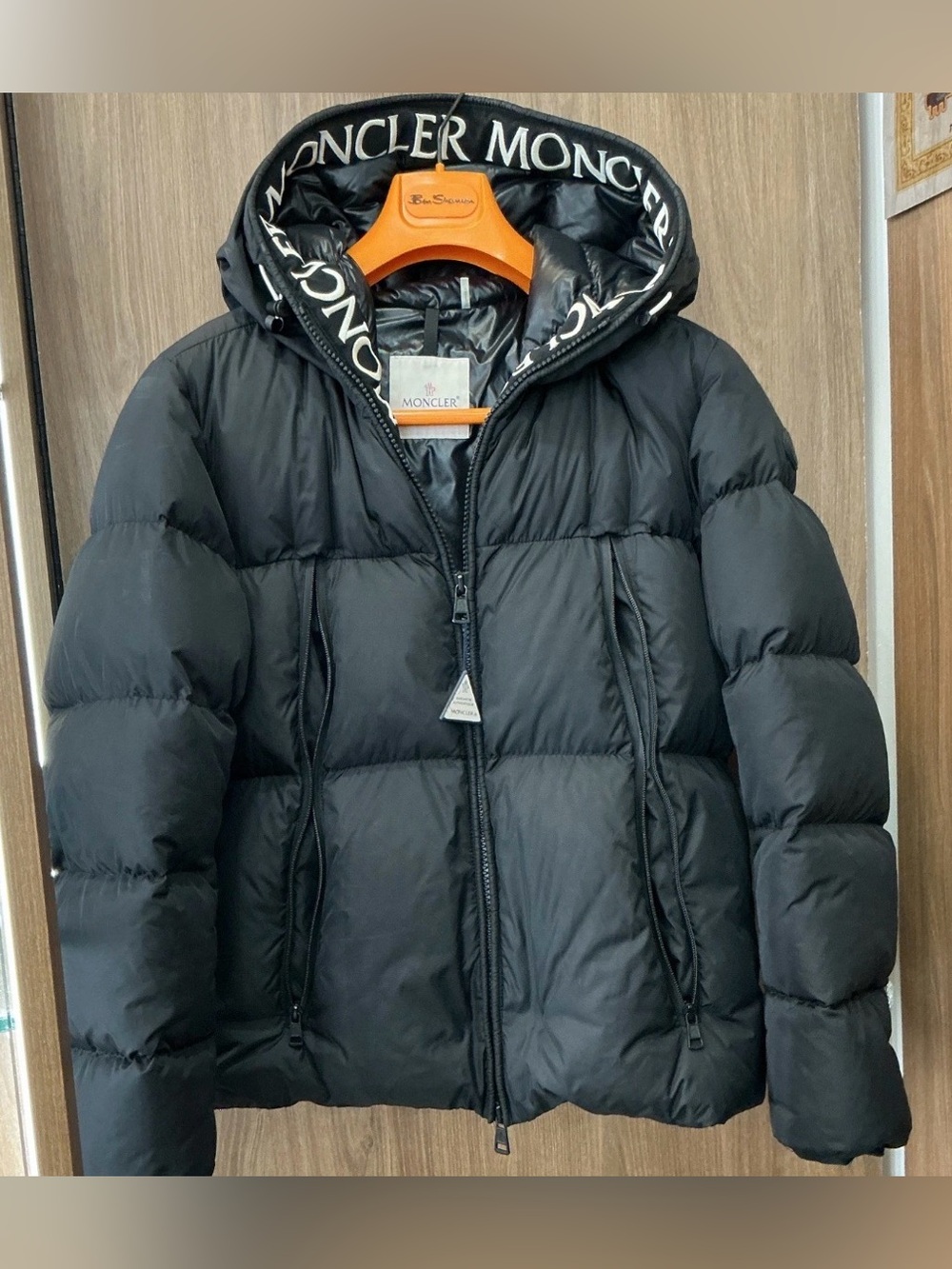 Moncler Men’s size M  Black Hooded Down Puffer Jacket, Zip Closure, Size 2